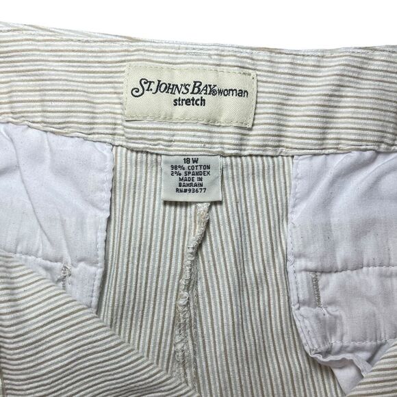 St. John's Bay Stretch Women's Cream & Tan Striped Spandex Blend Capris Size 18W - Picture 7 of 13